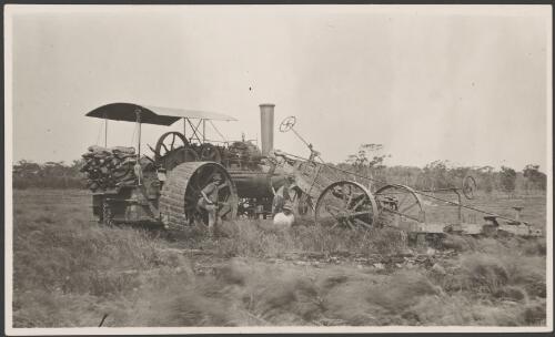 Two farmers with a John Fowler compound two speed plough and Leeds manufactured cable ploughing engine, Griffith, New South Wales, 27 October 1921 [picture]