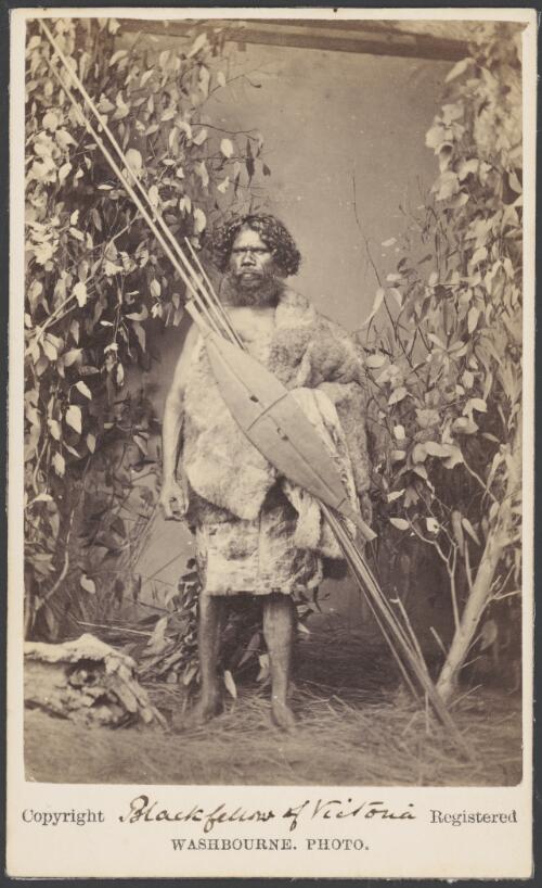 Portrait of Neddy Mitchell with an animal fur draped over his shoulder, Victoria, ca. 1866, 2 [picture] / Washbourne Photo