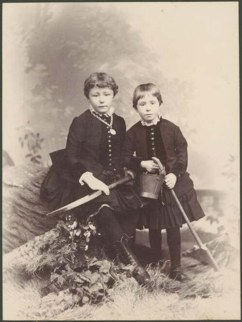 Two little girls with bucket and spades, ca. 1888 [picture] / Kerry & Jones