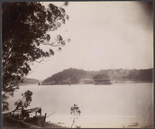 Floating into position the last span of the Hawkesbury River Bridge, Hawkesbury River, New South Wales, 1889 [picture]