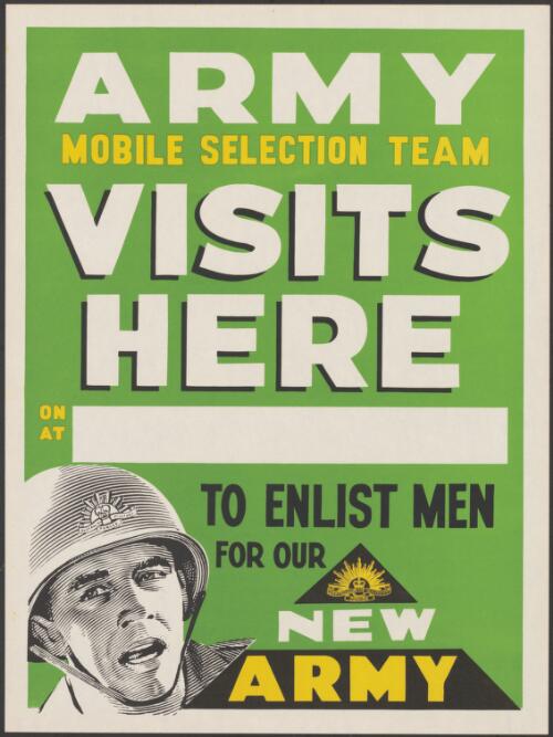 Army mobile selection team visits here... [picture] : to enlist men for our new army