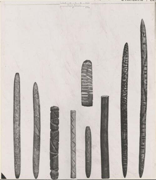 Aboriginal message sticks held by the British Museum, ca. 1950 [picture]