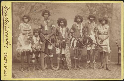 Remaining seven of the first group of Aboriginal people removed from Queensland, Crystal Palace, London, 1884 / William Robinson for Negretti & Zambra