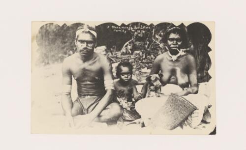 Aboriginal family of the Malak Malak Language group and their dog seated with a dilly bag, Maranunga, Northern Territory [picture]