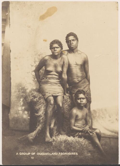 Aboriginal family group displaying decorative body scarring, Port Douglas, Queensland, ca.1910 [picture]