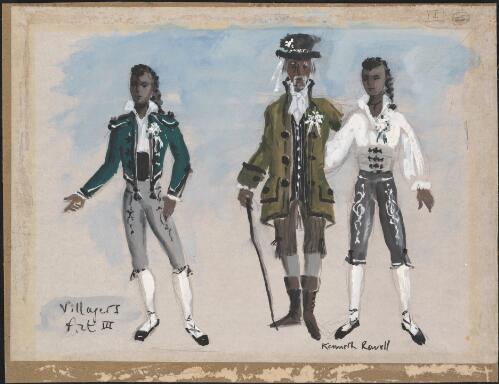 Costume design for the Villagers from Act 3 of Don Giovanni, Australian Elizabethan Theatre Opera, approximately 1957 / Kenneth Rowell