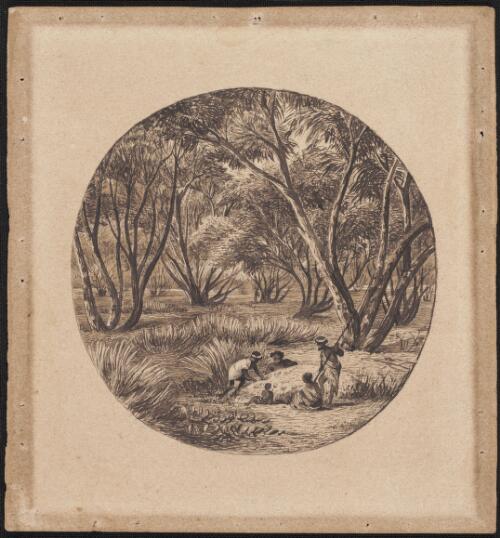 Aboriginal family hunting malleefowl near Echuca, Victoria, 1862 / Nicholas Chevalier