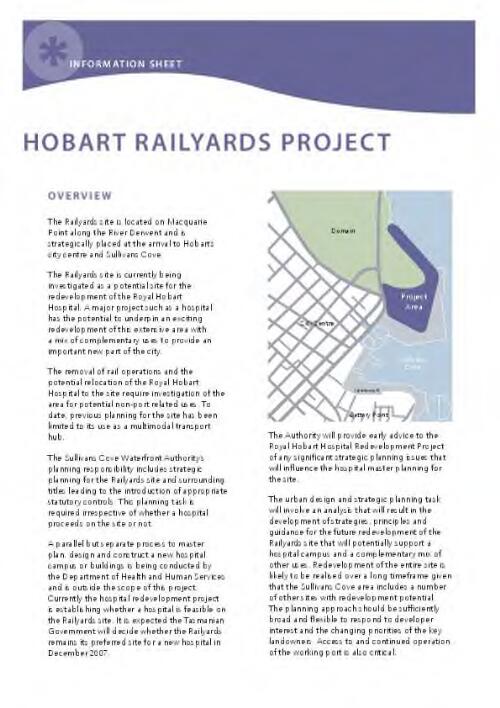 Hobart Railyards Project overview : information sheet