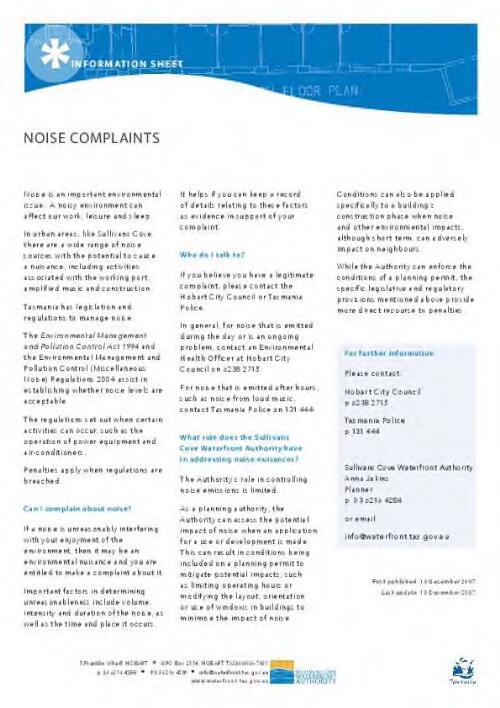 Noise complaints / Sullivans Cove Waterfront Authority