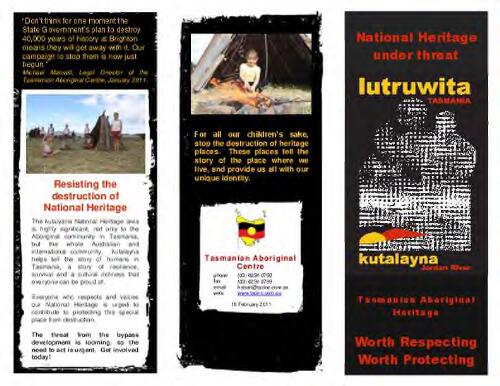 National heritage under threat [electronic resource] : lutruwita, Tasmania : kutalayna, Jordan River / Tasmanian Aboriginal Centre