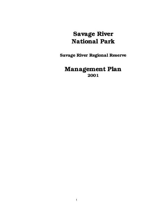 Savage River National Park and Savage River Regional Reserve management plan / Parks and Wildlife Service Tasmania