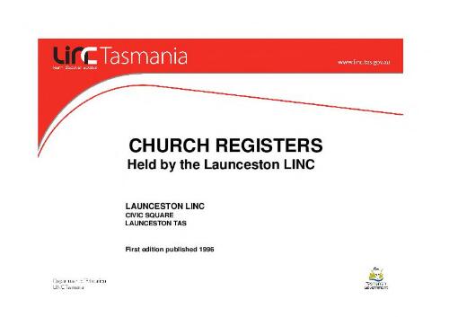Church registers held by the Launceston LINC / Launceston LINC