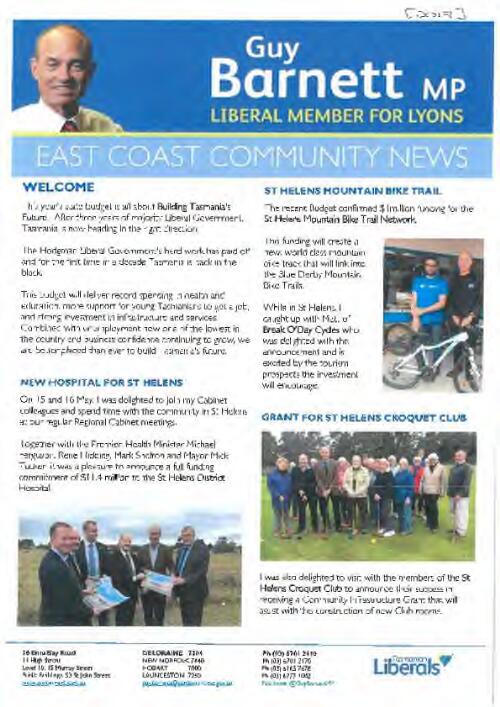 East coast community news / Guy Barnett MP, Liberal Member for Lyons