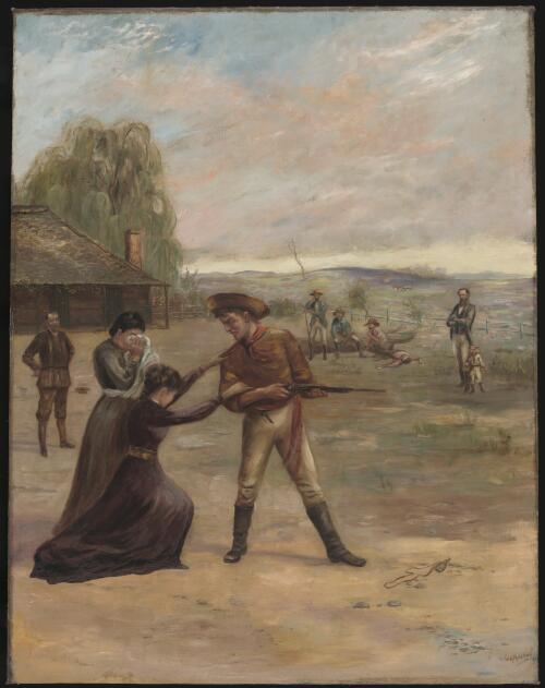 Woman pleading with bushrangers [picture] / P.W. Marony