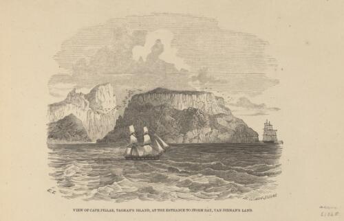 View of Cape Pillar, Tasmans Island, at the entrance to Storm Bay, Van Diemen's Land [picture] / E.T.; W. G. Mason
