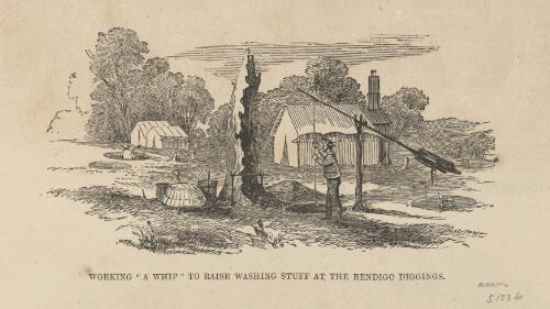 Working a 'whip' to raise washing stuff at the Bendigo diggings [picture]