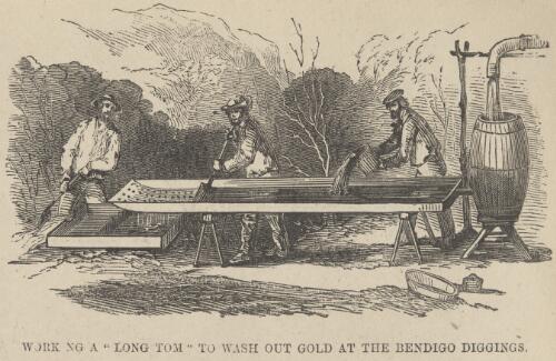 Working a 'long tom' to wash out gold at the Bendigo diggings [picture]