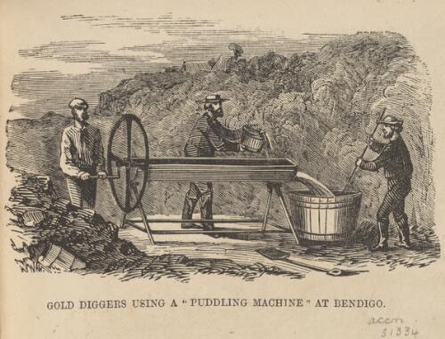 Gold diggers using a puddling machine at Bendigo [picture]