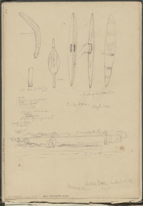 Australian Aboriginal weapons and implements, Lake Bonney, South Australia, 8 May 1844 [picture] / George French Angas