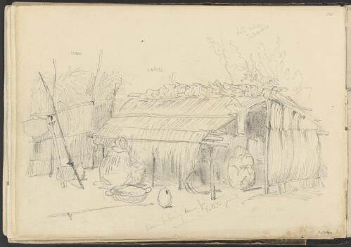 Woman preparing dinner in hut, New Zealand?, ca. 1845 [picture] / George French Angas