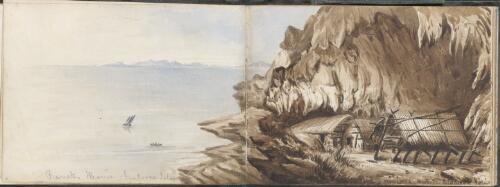 Barrett's wharree [i.e. whare] Mutoroa [i.e. Moturoa] Island [picture]/ [Henry James Warre]
