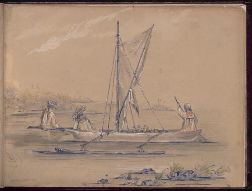 [Tahitian girls in outrigger canoe loaded with fruit] [picture] / [Charles-Claude Antiq]