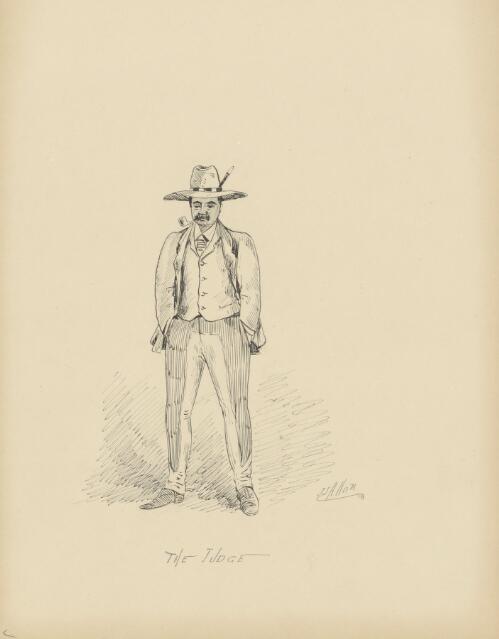 Sketches at a Maori race meeting [picture] : the judge / J.S. Allan