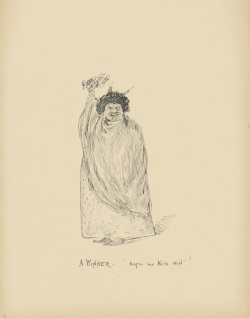 Sketches at a Maori race meeting [picture] : a winner  / J.S. Allan