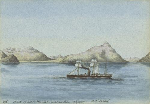 S.S. Thibet, Straits of Babel Mandeb [i.e. Bab el Mandeb], Arabian shore, 1875 [picture] / W.E
