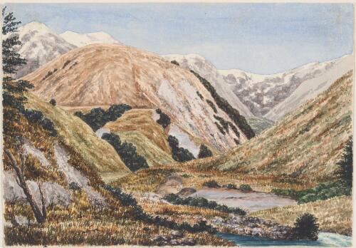 Headwaters of Broken River, boundry [i.e. boundary] between Castle Hill and Craigieburn runs [picture] / [Charles Enys]