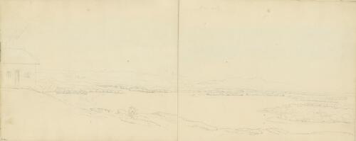 Preliminary outline of a building and view from the mill [?] over Newcastle, New South Wales, ca. 1820 [picture] / Edward Close