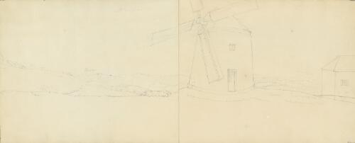 Windmill, buildings and Sugarloaf Mountain, Newcastle, New South Wales, ca. 1820 [picture] / Edward Close