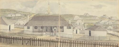 Barracks with Christ Church in the distance, Newcastle, New South Wales, ca. 1820 [picture] / Edward Close