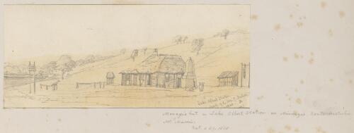 Manager's hut on Lake Albert Station, nr. Miningie, [i.e. Meningie] South Australia, Mr. Mason's, Sat. 11 Ap. 1868 [picture] / S.L