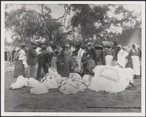 Distributing blankets to Aboriginals, New South Wales, ca. 1888 [picture]