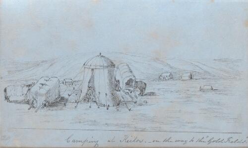 Camping at Keilor, on the way to the goldfields [picture] / Frederick Mackie