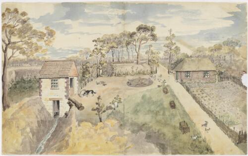 My house and garden in Western Australia, Sept. 1833 [picture] / H.W. Reveley