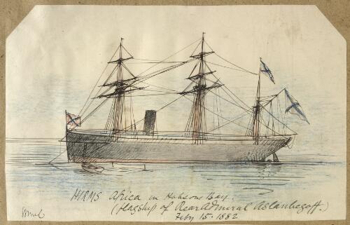 H.I.R.M.S. Africa [i.e. Afrika] in Hobsons Bay, flagship of Rear-Admiral Aslanbegoff [picture] / G.G. McC