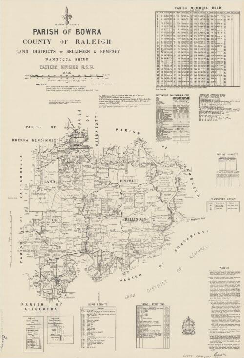 Parish of Bowra, County of Raleigh : Land Districts of Bellingen & Kempsey, Nambucca Shire, Eastern Division N.S.W. / compiled, drawn and printed at the Department of Lands, Sydney N.S.W