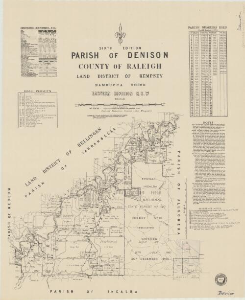 Parish of Denison, County of Raleigh [cartographic material] : Land District of Kempsey, Nambucca Shire, Eastern Division N.S.W / compiled, drawn and printed at the Department of Lands, Sydney, N.S.W
