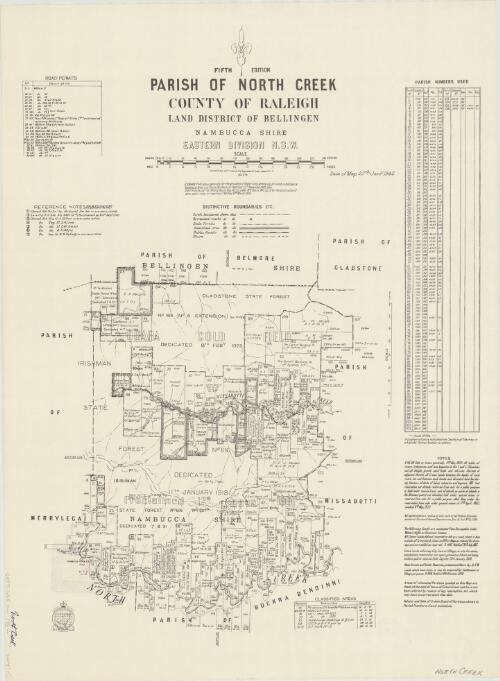 Parish of North Creek, County of Raleigh [cartographic material] : Land District of Bellingen, Nambucca Shire, Eastern Division N.S.W. / compiled, drawn and printed at the Department of Lands, Sydney, N.S.W