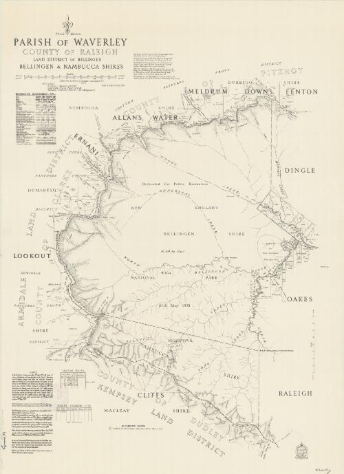 Parish of Waverley, County of Raleigh [cartographic material] : Land District of Bellingen, Bellingen & Nambucca Shires / compiled, drawn and printed at the Department of Lands, Sydney N.S.W