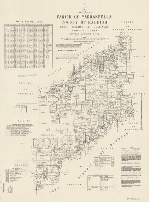 Parish of Yarranbella, County of Raleigh [cartographic material] : Land District of Bellingen, Nambucca Shire, Eastern Division N.S.W. / compiled, drawn and printed at the Department of Lands, Sydney N.S.W
