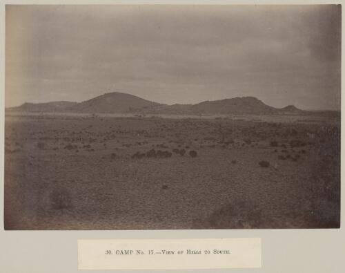 View of hills to south, camp no. 17, Elder Scientific Exploration Expedition, South Australia, approximately 1891 [picture] / Frederick Elliott