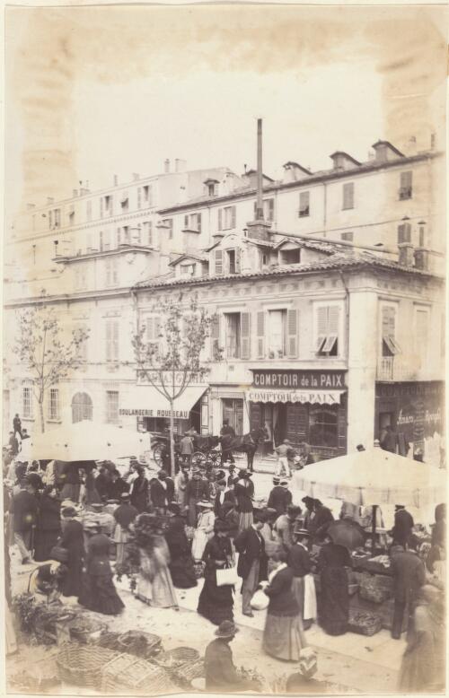 Women at a street-market in France, ca. 1876 [picture] / J. Chester Jervis