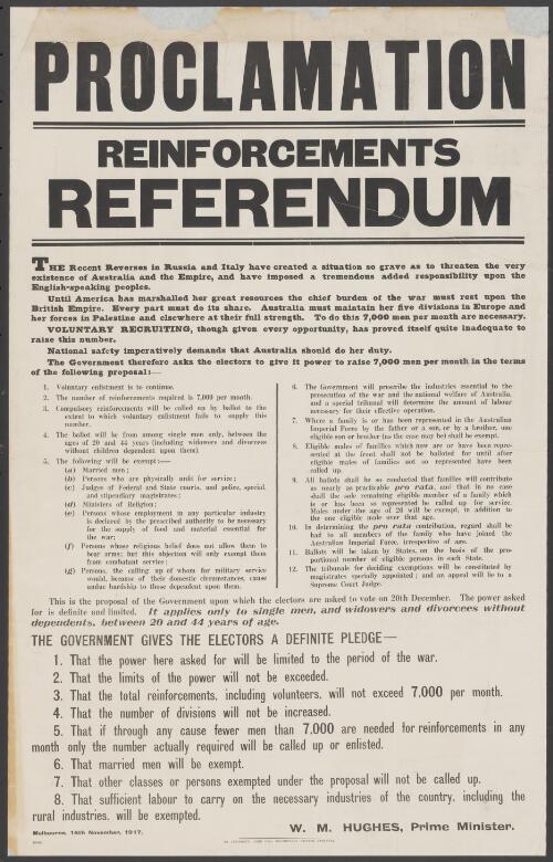 Collection of posters on the Reinforcements referendum 1917 [picture] / Commonwealth of Australia