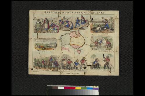 Jigsaw puzzle entitled: Sallis's Australia and its scenes [realia] / T.H. Jones; [published by] W. Sallis, London