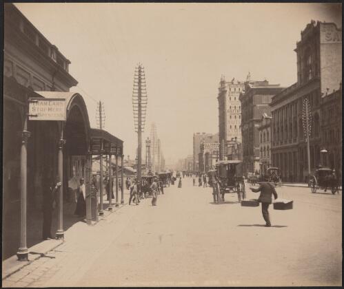 Flinders Street, Melbourne, looking west, approximately 1892 / Fred Hardie