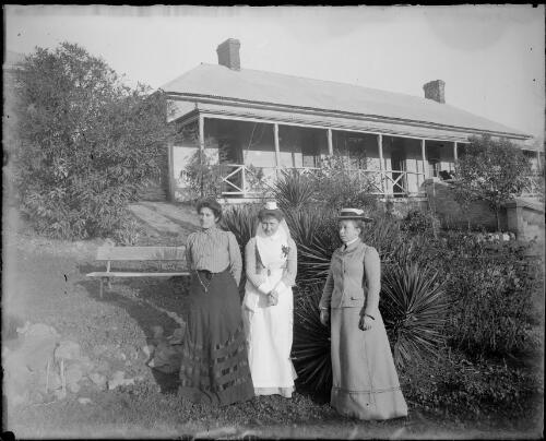 Two women and a nurse outside the old hospital, Gundagai, New South Wales [picture] / Charles Gabriel