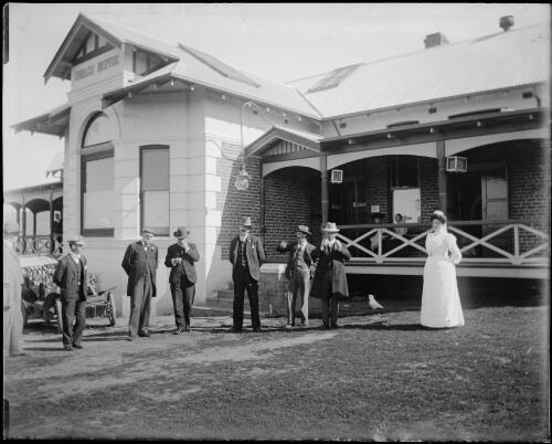 Group of men and a nurse outside new hospital, Gundagai, New South Wales, ca. 1904 [picture] / Charles Gabriel
